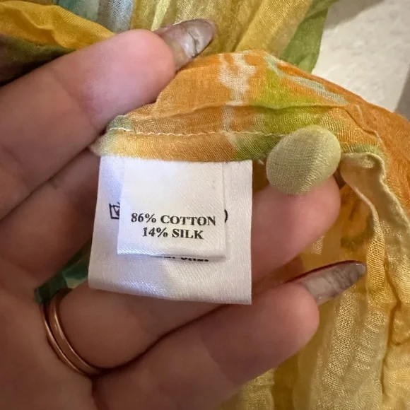 Yavi Chanderi Summer Labile Button Front Shirt in Yellow Multi Color - Size M - Picture 7 of 9